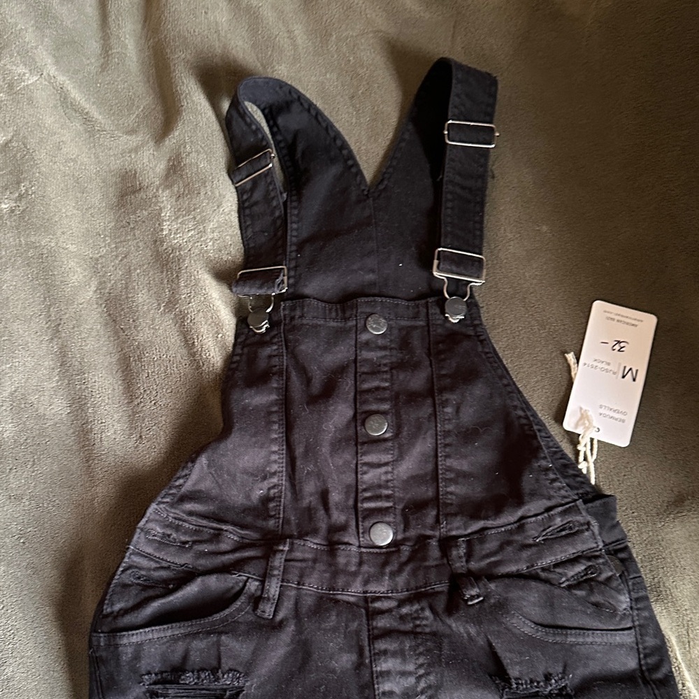 Black Denim  distressed Kids Overalls